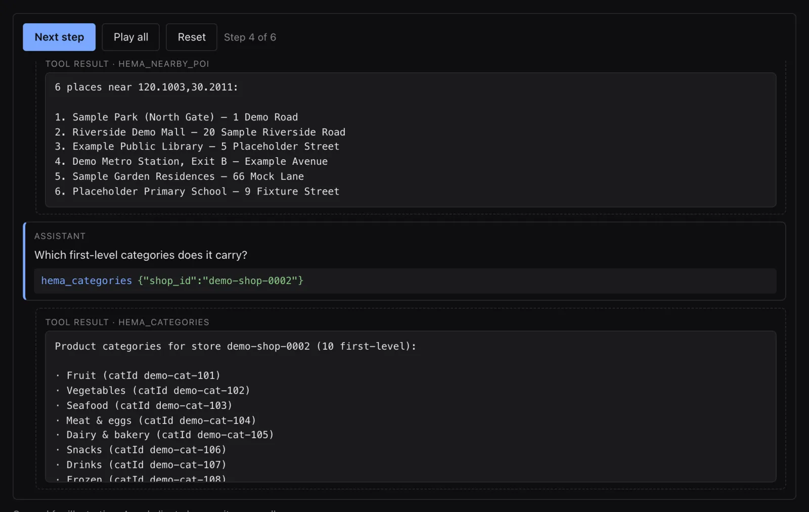 An agent chaining tools step by step