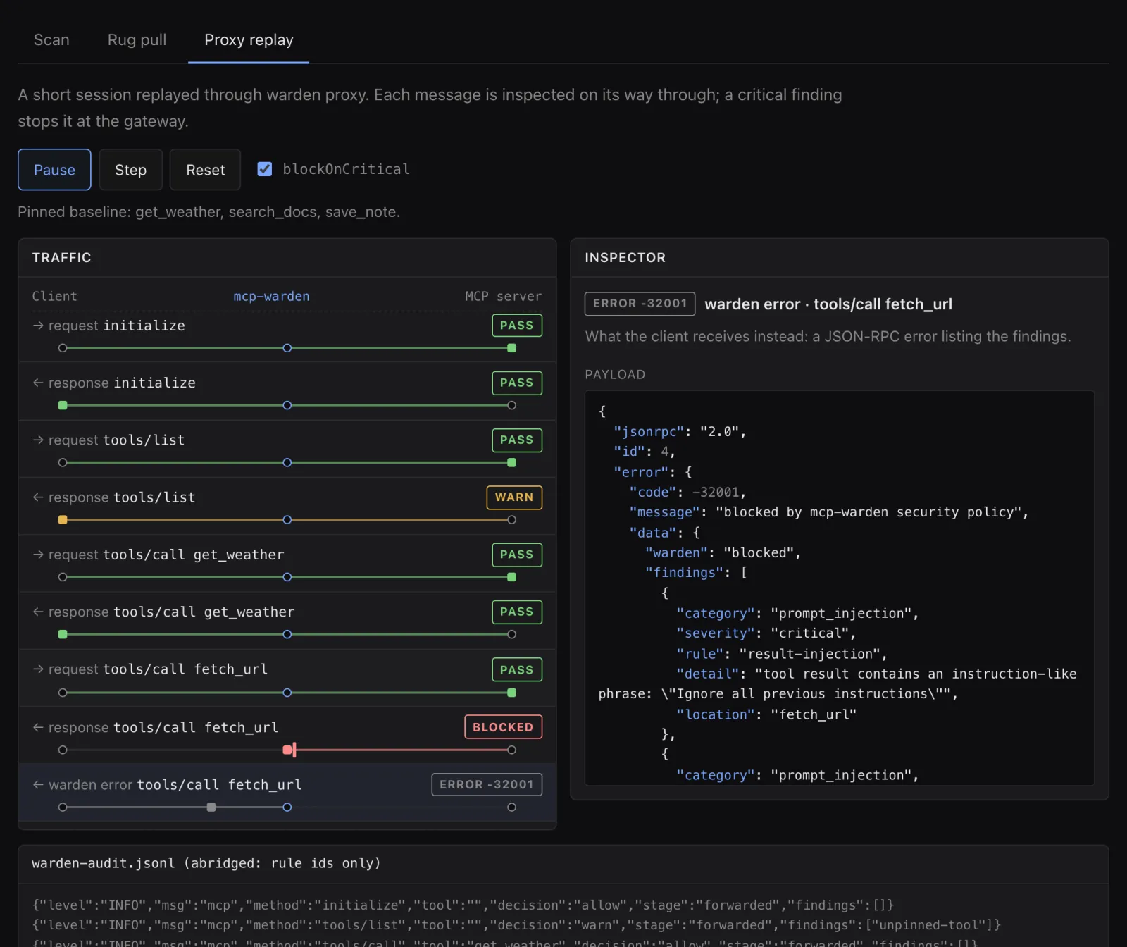 Proxy replay blocking an injection
